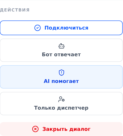 Режимы контроля: ИИ блокирует автоответ и привлекает оператора